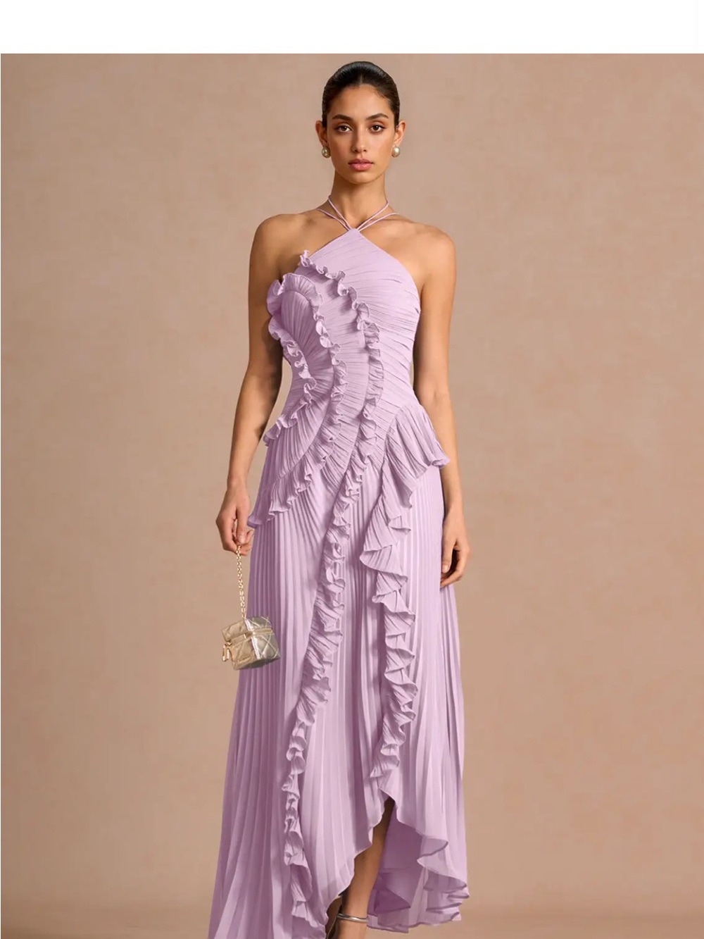 Lilac Ruffle Halter Maxi Dress